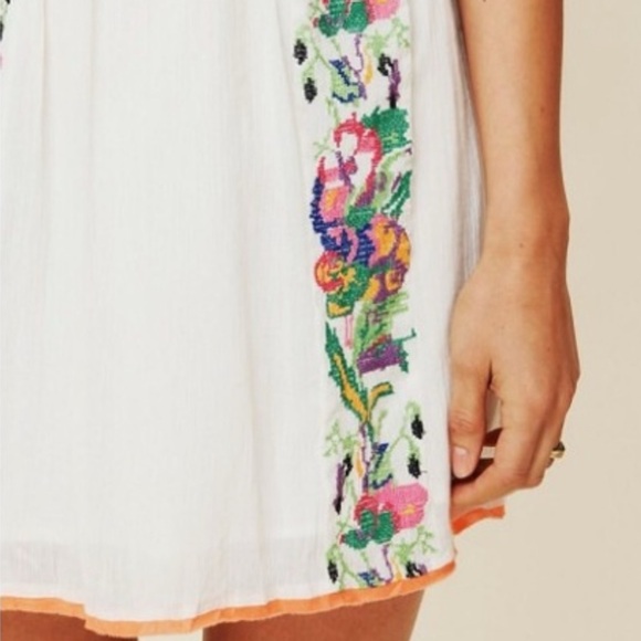 Free People Embroidered Mini Slip Dress Gauze White Crochet Beach Party XS Boho - Picture 12 of 14
